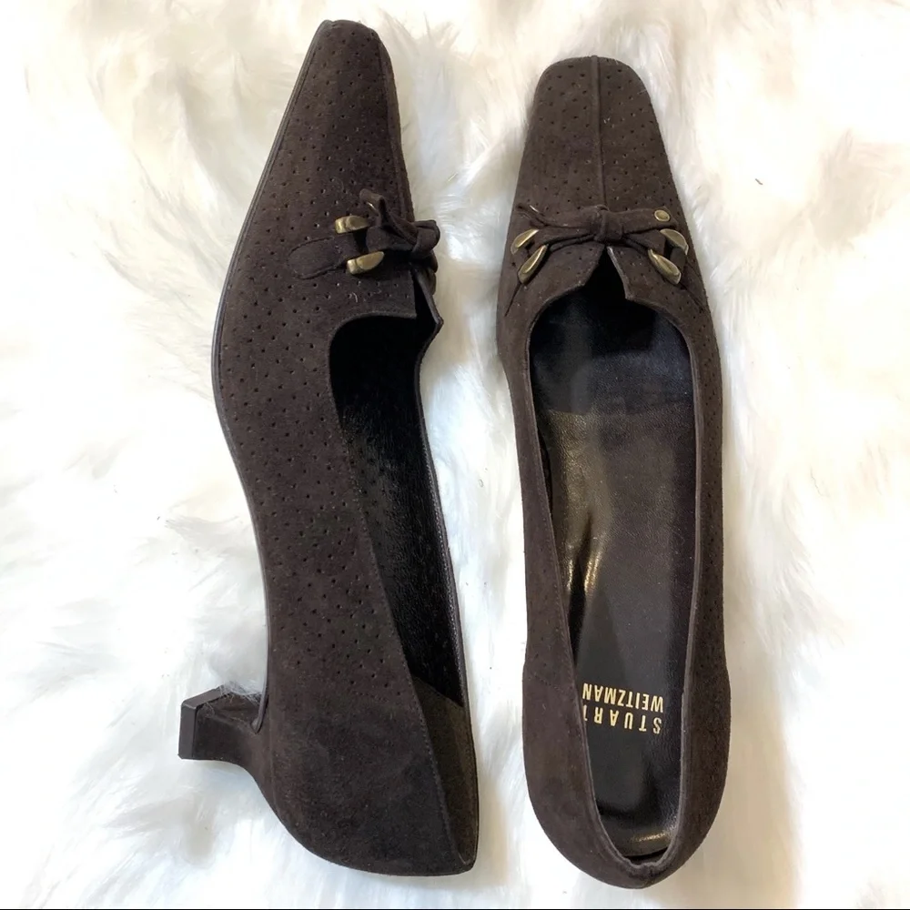 Stuart Weitzman Dark Brown Suede Kitten Heel shoes